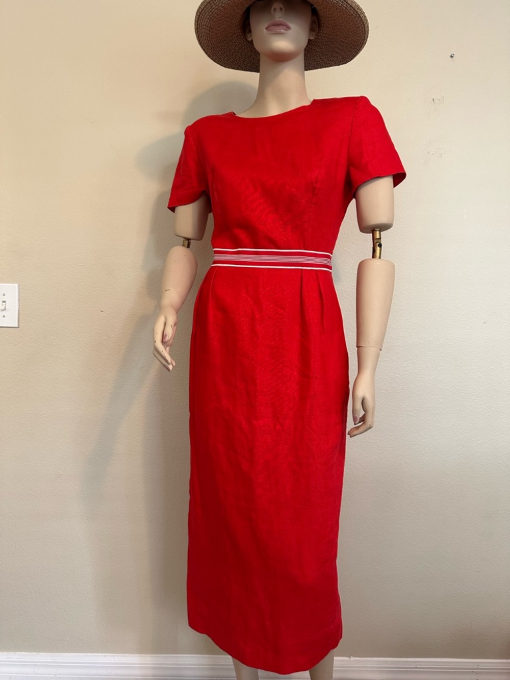 Donna Morgan Linen Vibrant Red Midi Dress